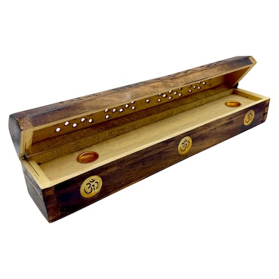 Burnt 12inch Om Wooden Incense Hut Box